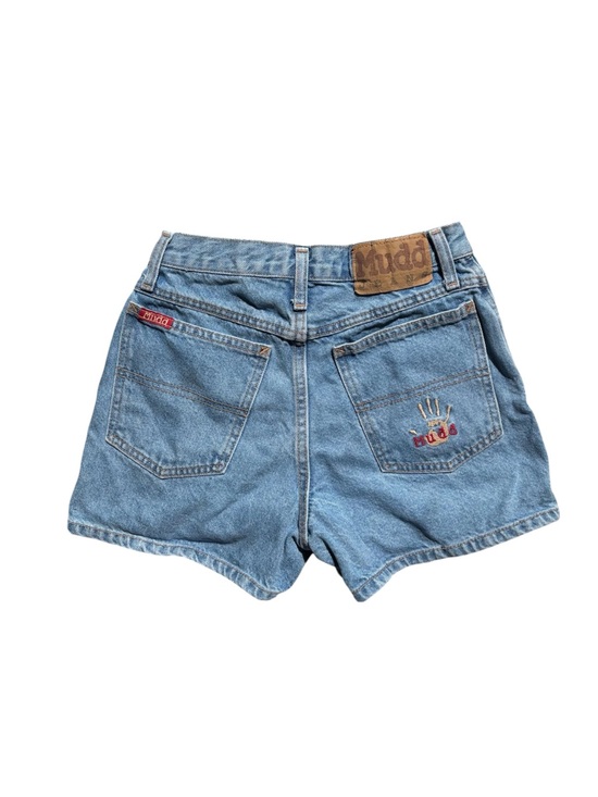 Mudd Pants - Vintage 90s Mudd Denim Mom Shorts Light Wash Hand Print 23-24”